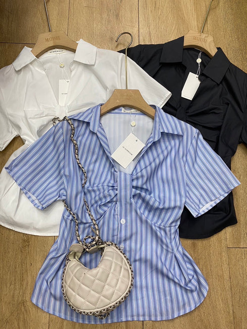 MATINEE V-Neck Collar Down Short Sleeves Shirts